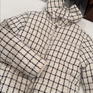 Jason Wu White and Black Grid Puffer Jacket